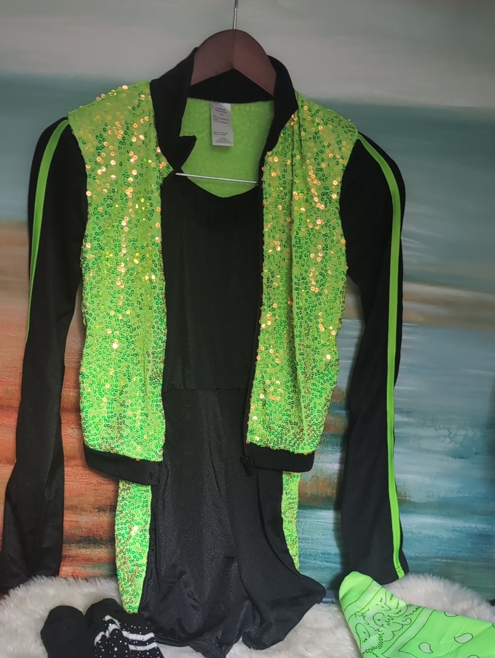 Weissmenn Technologic Black & Neon Green Sequin Panel Dance Jacket SA